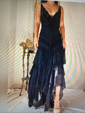 VTG 90'S Nina Austin Silk Hankerchief Evening dress Womens M Goth Vampy Witchy